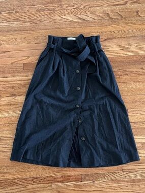 Sezane Button-Front Midi Skirt with Tie Waist